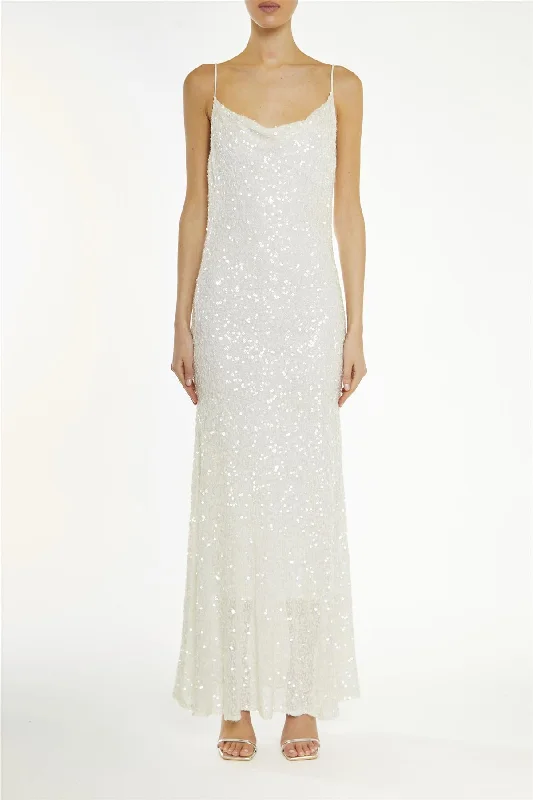 ashionable dressFrankie White-Sequin Bias-Cut Midaxi-Dress