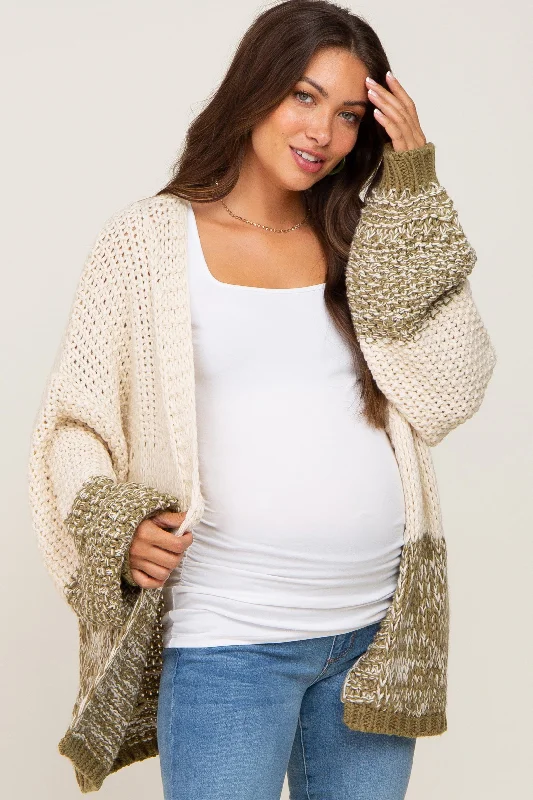 long coatOlive Open Knit Color Block Maternity Cardigan