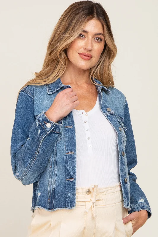 cozy wool-blend coatNavy Blue Distressed Cropped Maternity Denim Jacket