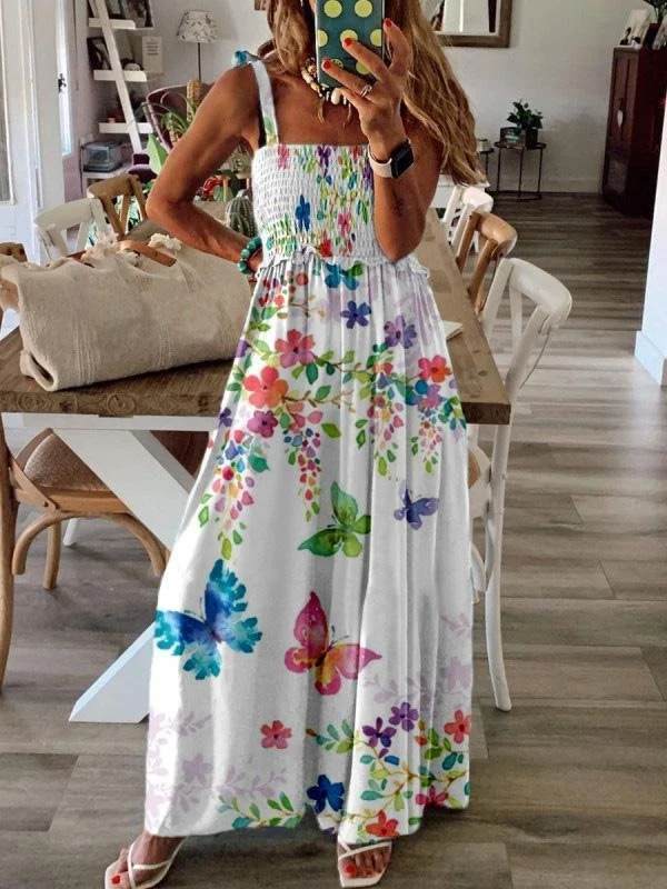 summer dressSleeveless V-Neck Butterfly Print Dress