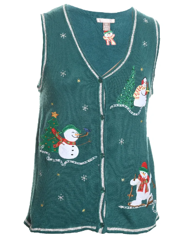 long-sleeve coatSnowman Design Green Knit Christmas Vest - S