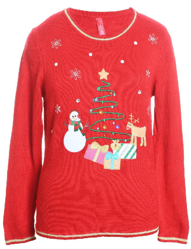 functional coatRed Embroidered Knit Christmas Jumper - M