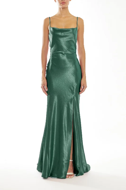 sleek midi dressPippa Emerald Green Bridesmaid Cowl-Neck Slip Dress