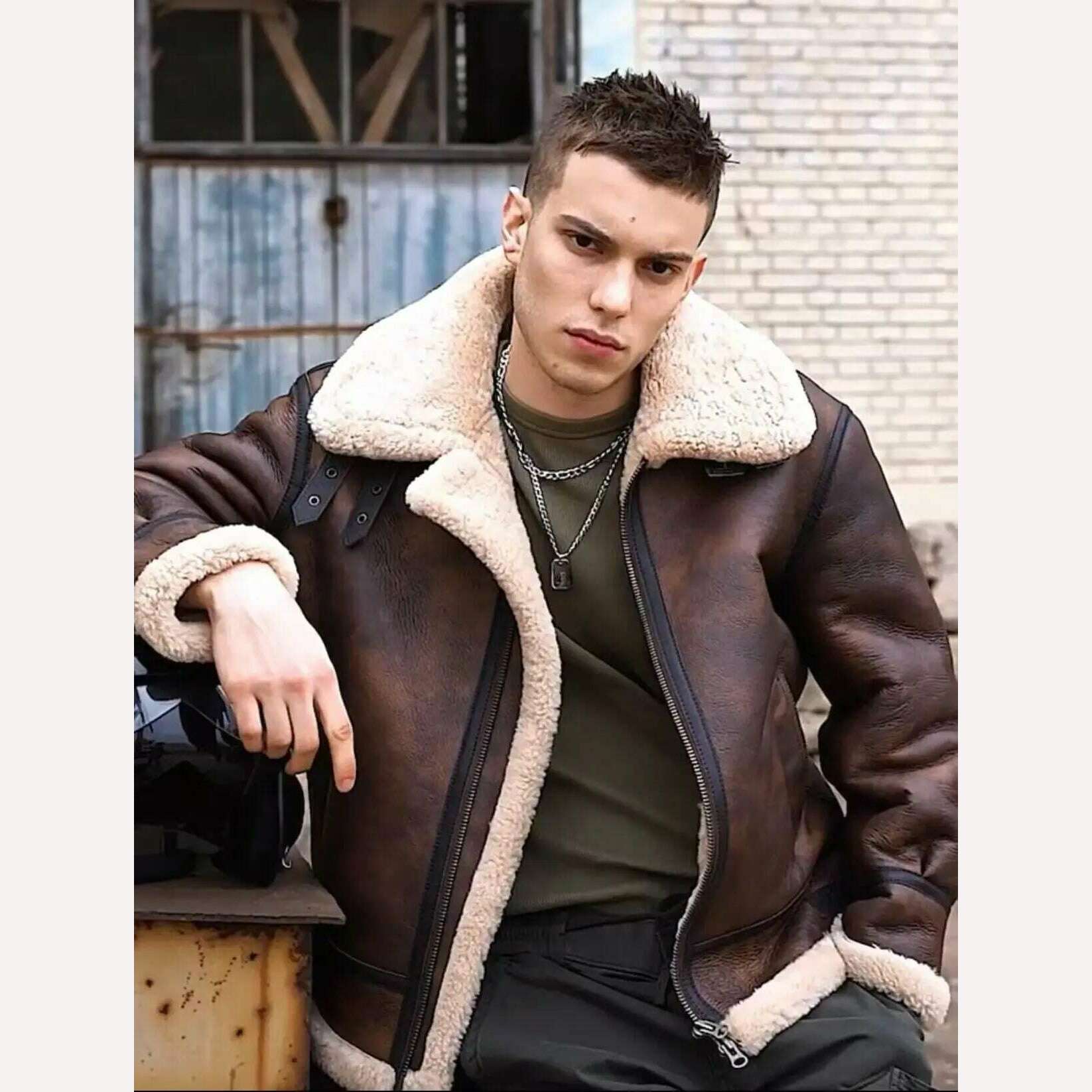 winter coatVintage 2024 New Winter Fashion Men's Genuine Leather Coat Male Pilot Biker Jacket Thick Warm Wool Liner Brown Oversize 62 64 66