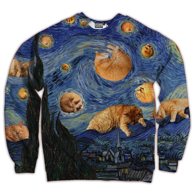 contemporary fitness sweatshirtVan Gogh The Kitty Night Unisex Sweatshirt