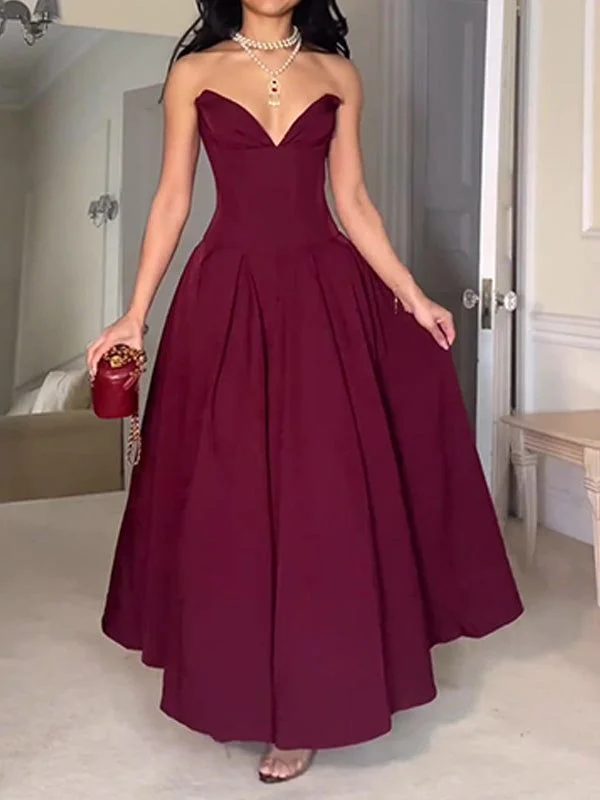 elegant evening dressStrapless A-Line Elegant Long Party Gown Wedding Guest Dress, DP3475