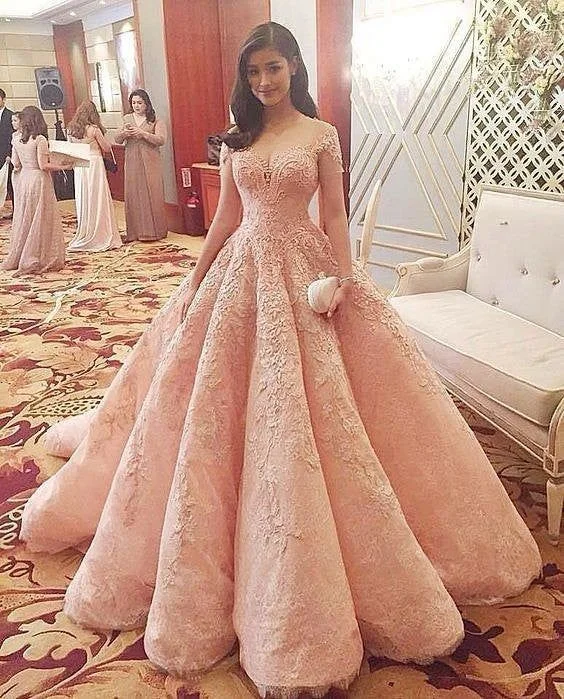 summer dressGorgeous Sweetheart Short Sleeves A Line Ball Gown Long Prom Dresses with Appliques,DP0207