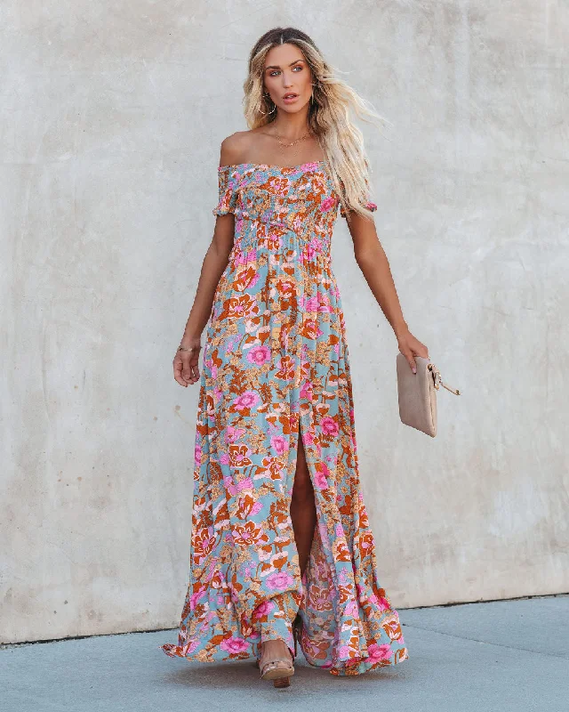 minimalistic dressVesna Floral Smocked Off The Shoulder Maxi Dress