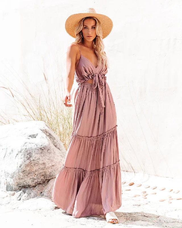 printed dressApril Rain Pocketed Cutout Maxi Dress - Dusty Mauve