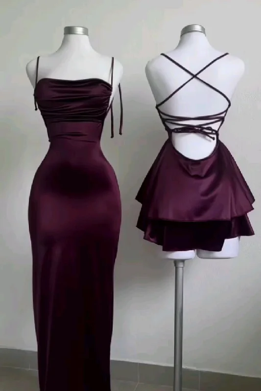 t-shirt dressBurgundy Sheath Straps Long Party Dress Birthday Outfits, DP3101