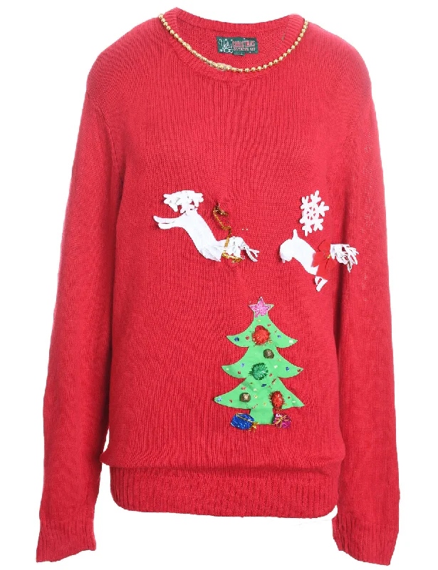 premium puffer coatRed Knit Reindeer Design Christmas Jumper - XL