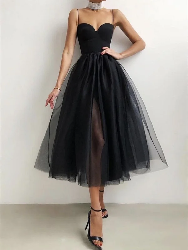 trendy dressShort Black Tulle Prom Dresses, Little Black Formal Evening Dresses,DS1582