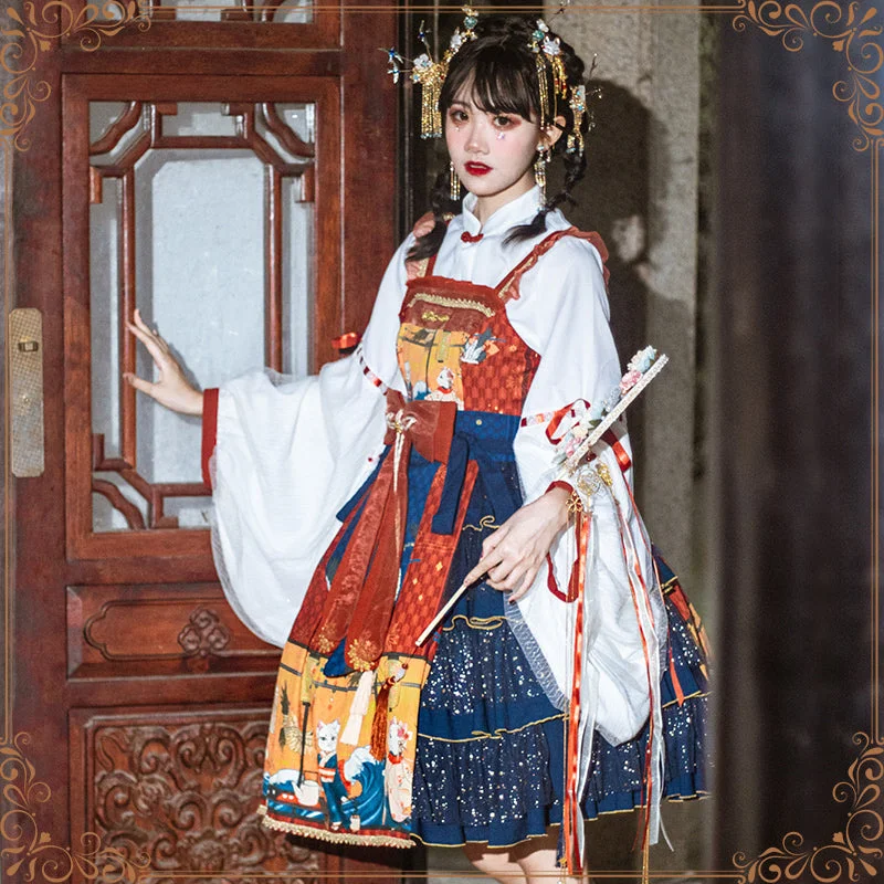 flowy evening dressYingLuoFu~Ukiyo Record~Qi Lolita JSK Full Set