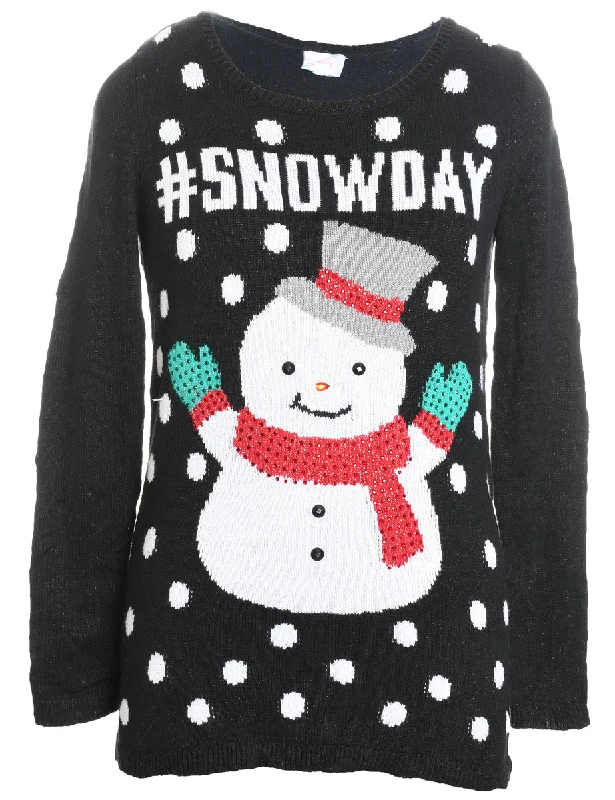 elegant coatSnowman Design Black Knit Christmas Jumper - M