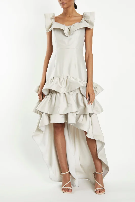 stylish dressFlorence Light Grey Waterfall Ruffle Maxi-Dress