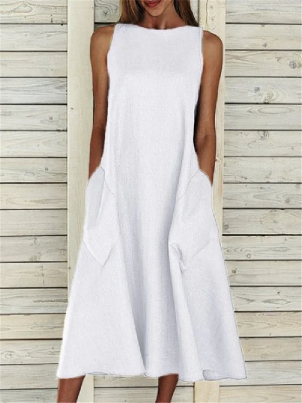 v-neck dressCasual Solid Sleeveless Pocket Dress