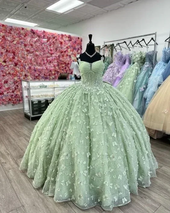 romantic dressSage Green Butterfly Quinceanera Dress Sweet 16 Birthday Party Ball Gown, DP3633