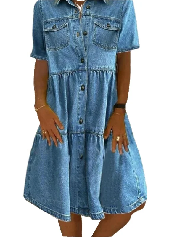 casual day dressSunol Tiered Button Down Chambray Dress