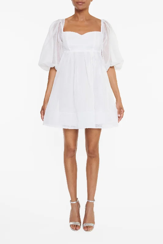 chic slip dressSabrina White Puff-Sleeve Babydoll Mini-Dress