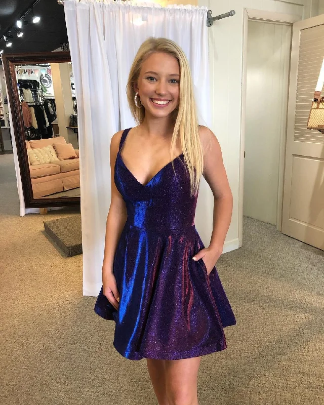 denim dressSimple Navy Blue A-line Short Homecoming Dress,DS3112