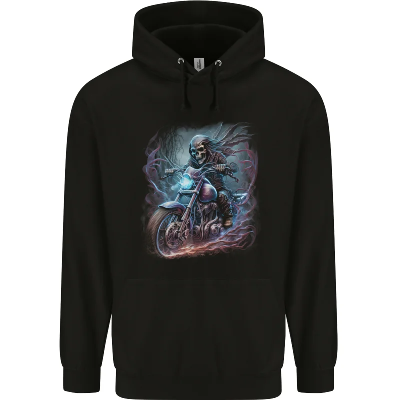 lightweight hoodieA Biker Skeleton on a Motorcycle Skull Mens 80% Cotton Hoodie