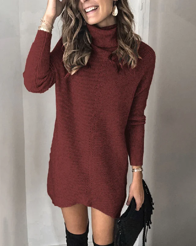 casual knit dressKannon Turtleneck Sweater Dress - Cinnamon - FINAL SALE