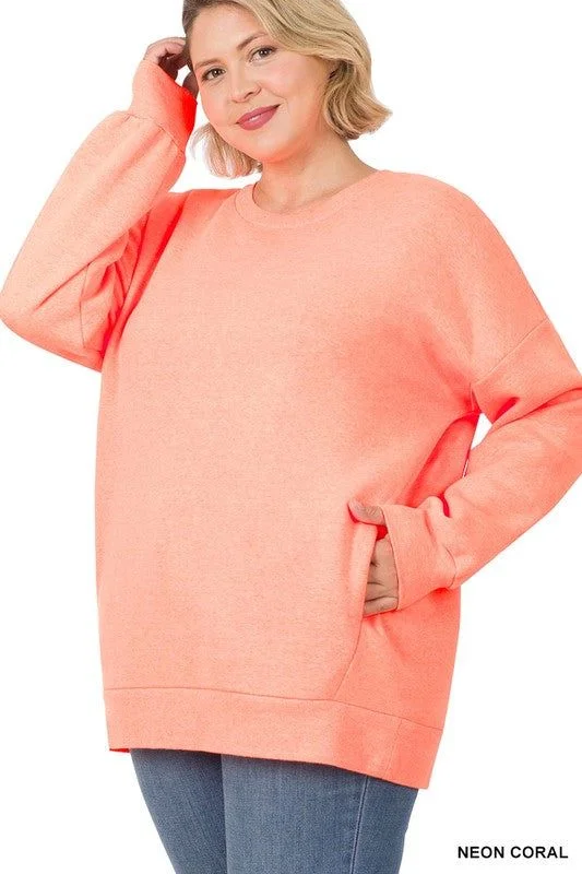 modern athletic hoodieZenana Plus Long Sleeve Round Neck Sweatshirt