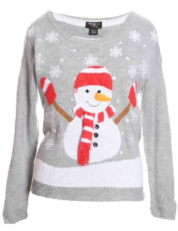 cold weather jacketSnowman Design Light Grey, Red & White Christmas Jumper - L