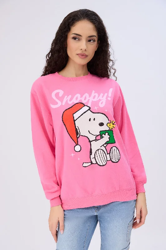 pullover hoodiePeanuts Snoopy Christmas Present Graphic Crew Neck Sweatshirt