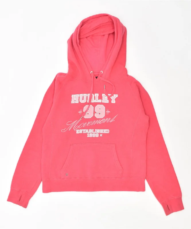 retro hoodieHURLEY Womens Graphic Hoodie Jumper UK 12 Medium Pink Cotton