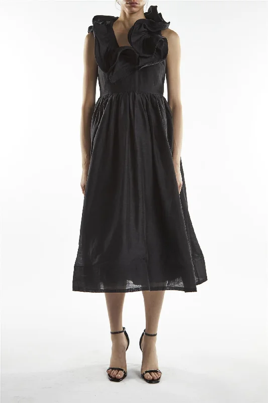 wrap dressBlack Peyton Ruffle Midi Dress