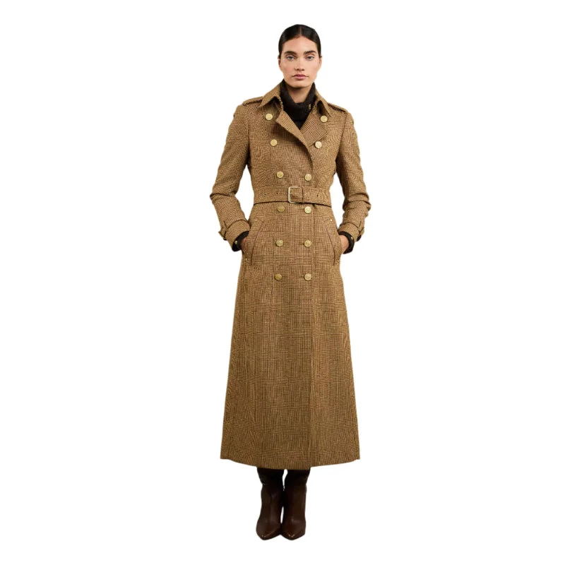 tailored blazer coatHolland Cooper Full Length Marlborough Ladies Tweed Trench Coat - Tawny