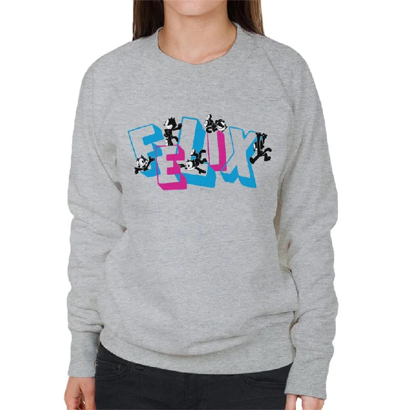 relaxed fit sports hoodieFelix The Cat Logo Montage Women's Sweatshirt