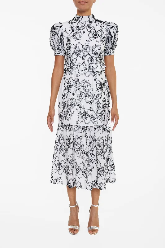 office dressHelena White Corded Flower Midi-Dress