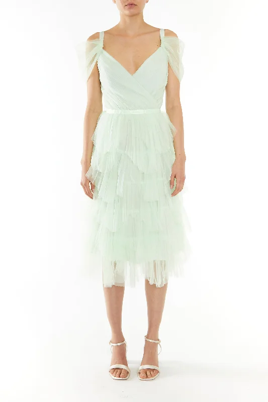 sophisticated dressIsla Pale Lime Pleated Petal Skirt Midi-Dress