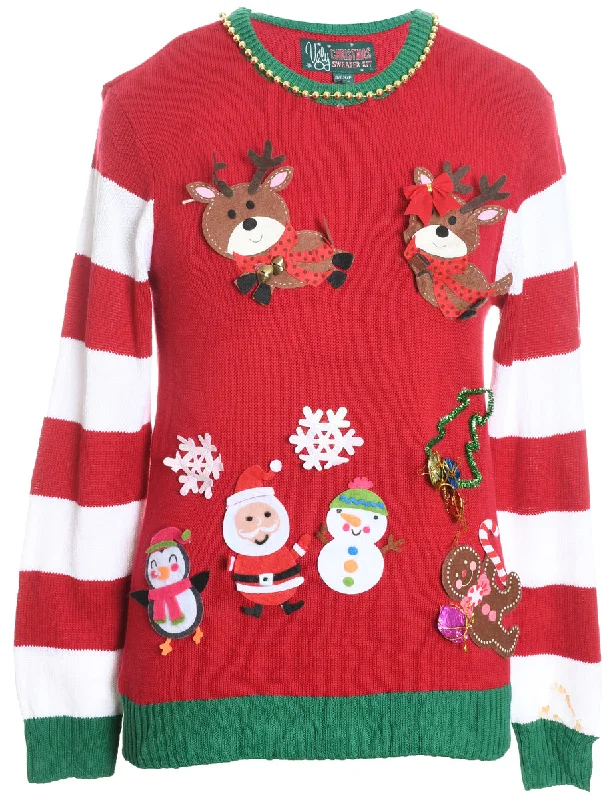 tailored coatFestive Season Red & Green Reindeer Design Christmas Jumper - S