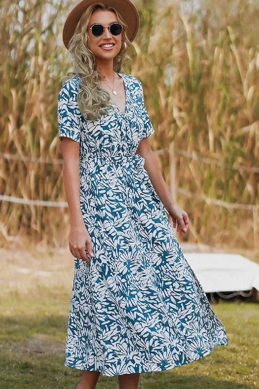 cocktail dressWOMEN PATTERNED WAIST TIED A LINE LONG DRESS