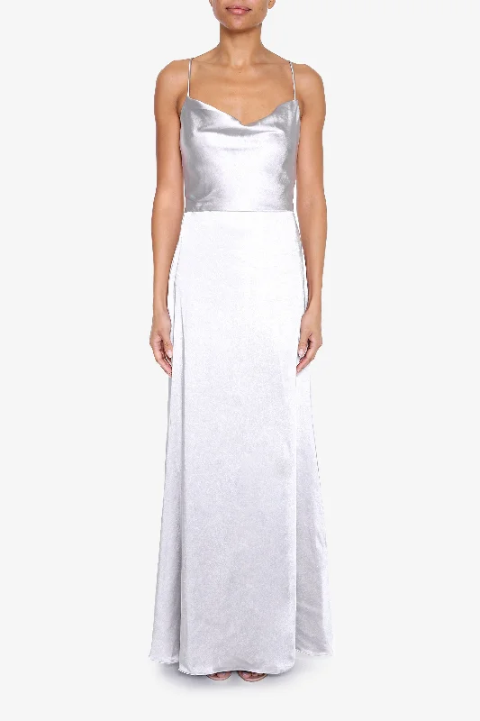 trendy mini dressVivian Silver Grey Cowl-Neck Bias Cut Maxi-Dress