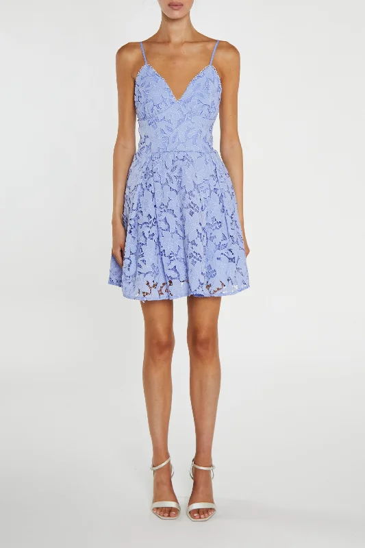 elegant dressLexie Cornflower-Blue Cutwork Lace Strappy Skater Mini-Dress