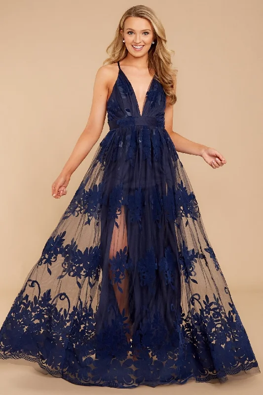 ruched dressCrossing Paths Velvet Tulle Maxi Dress - Navy - FINAL SALE