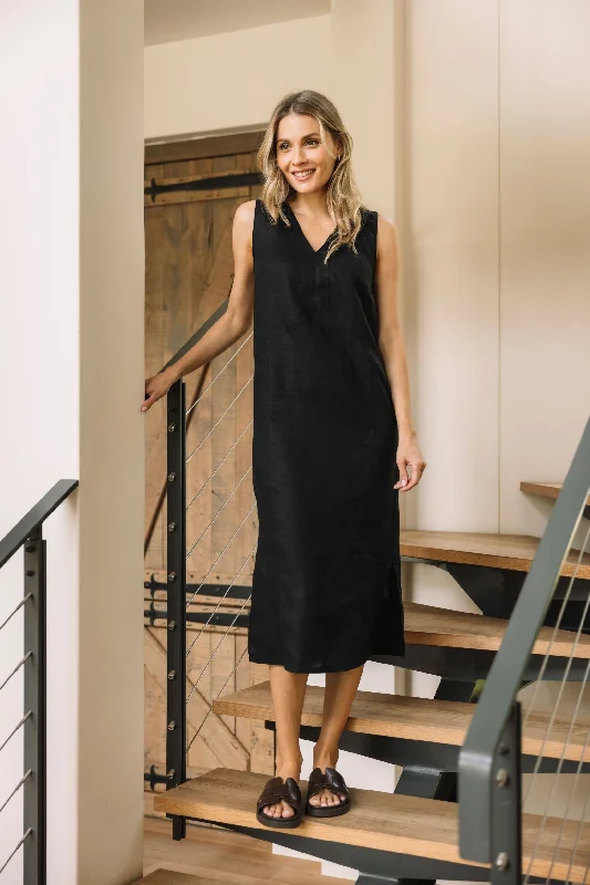 denim dressKelly Slv/less Black linen Dress