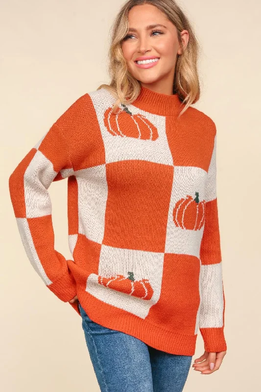 sleek jacketChecker Pumpkin Oversized Sweater Knit Top