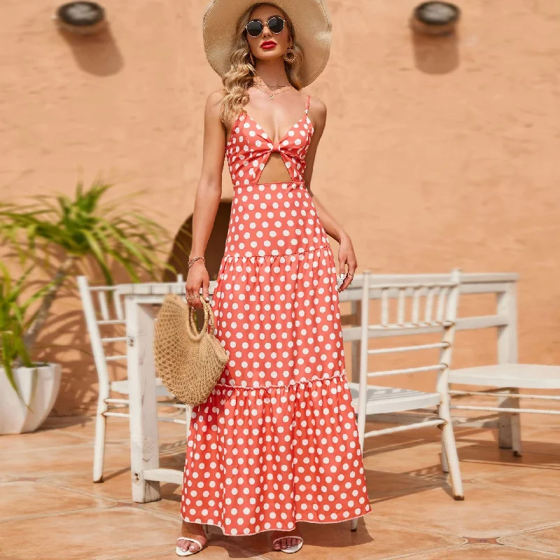 summer dressTorrie Polka Dot Tie Front Maxi Dress - Rust - FINAL SALE