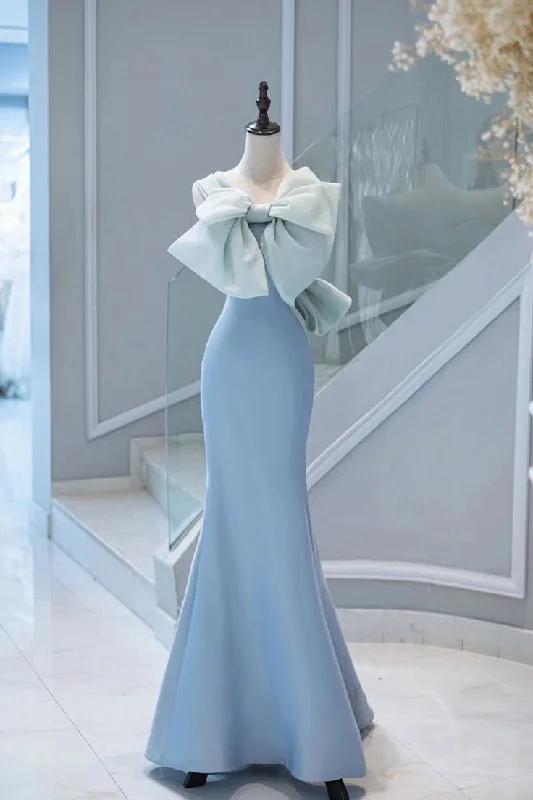 lace-up dressElegant Light Blue Straps Mermaid Bowknot Long Formal Party Dress, DP3503