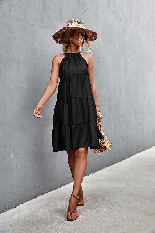 summer dressSouthern Nights Tiered Halter Dress - Black