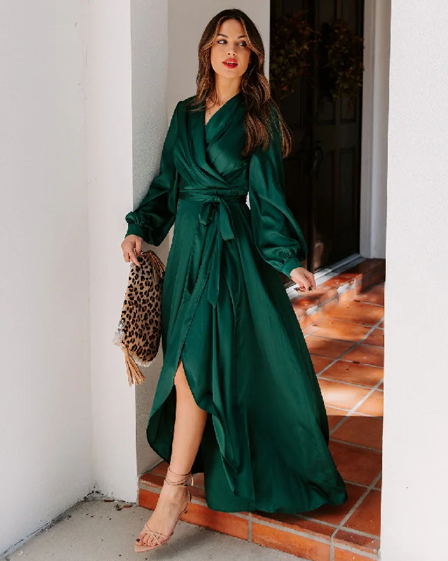 satin dressAlways Memorable Satin Maxi Dress - Emerald