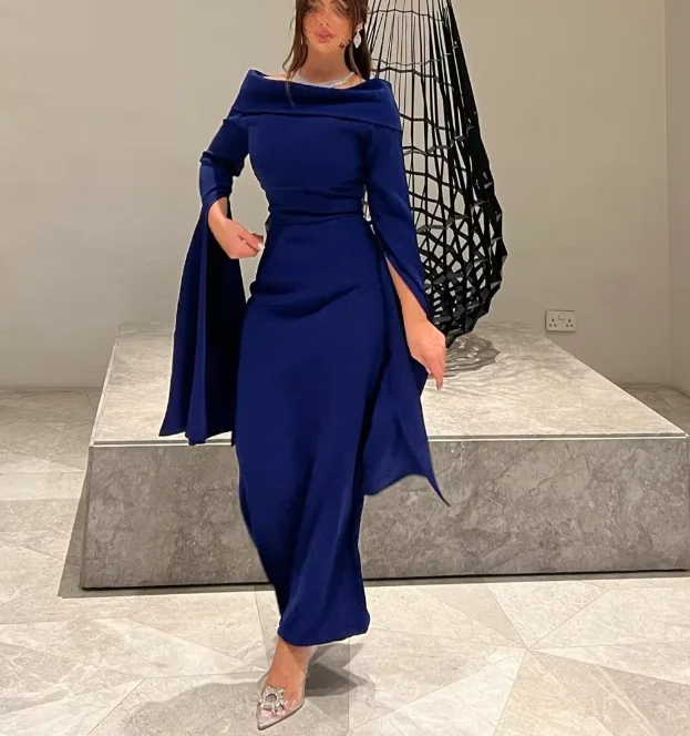 boho dressRoyal Blue Off Shoulder Long Sleeves Formal Party Dress Occasion Dress, DP3408