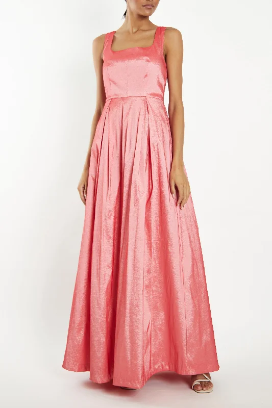 floral dressAudrey Coral Taffeta Square-Neck Maxi Dress