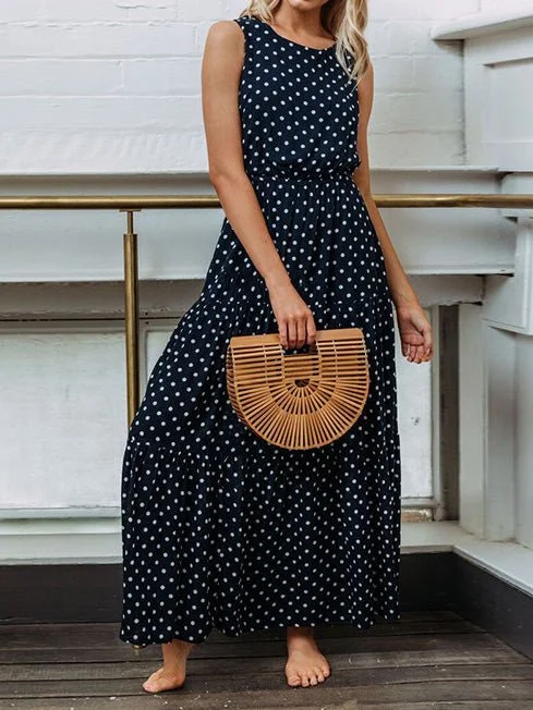 structured dressPolka Dot Crew Neck Sleeveless Dress