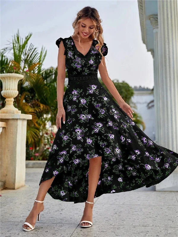 casual summer dressThe Way Back Home Floral Ruffle Maxi Dress